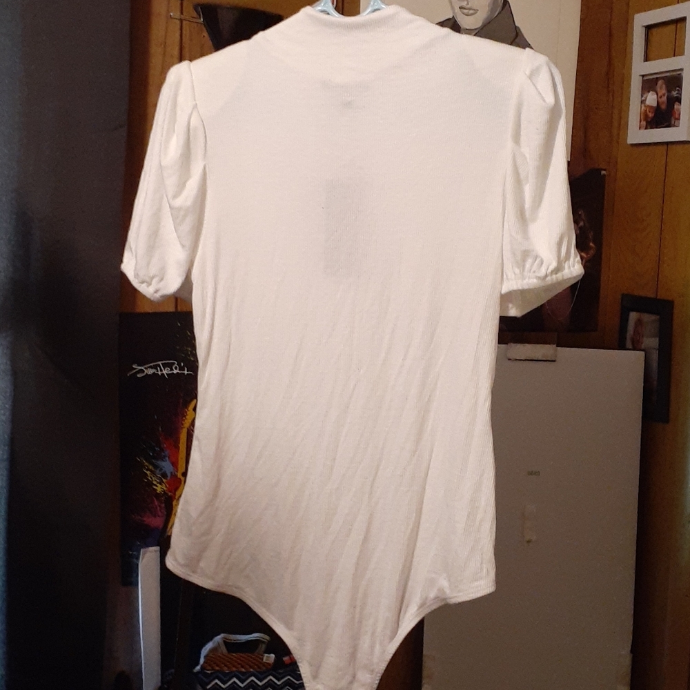 White, mock turtle neck bodysuit